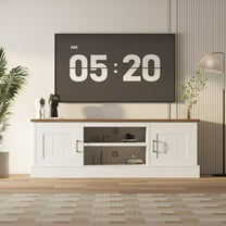 Farmhouse TV Stand for 65 Inch TVs Entertainment Center with Storage Cabinets Modern Media Console Table,White&brown