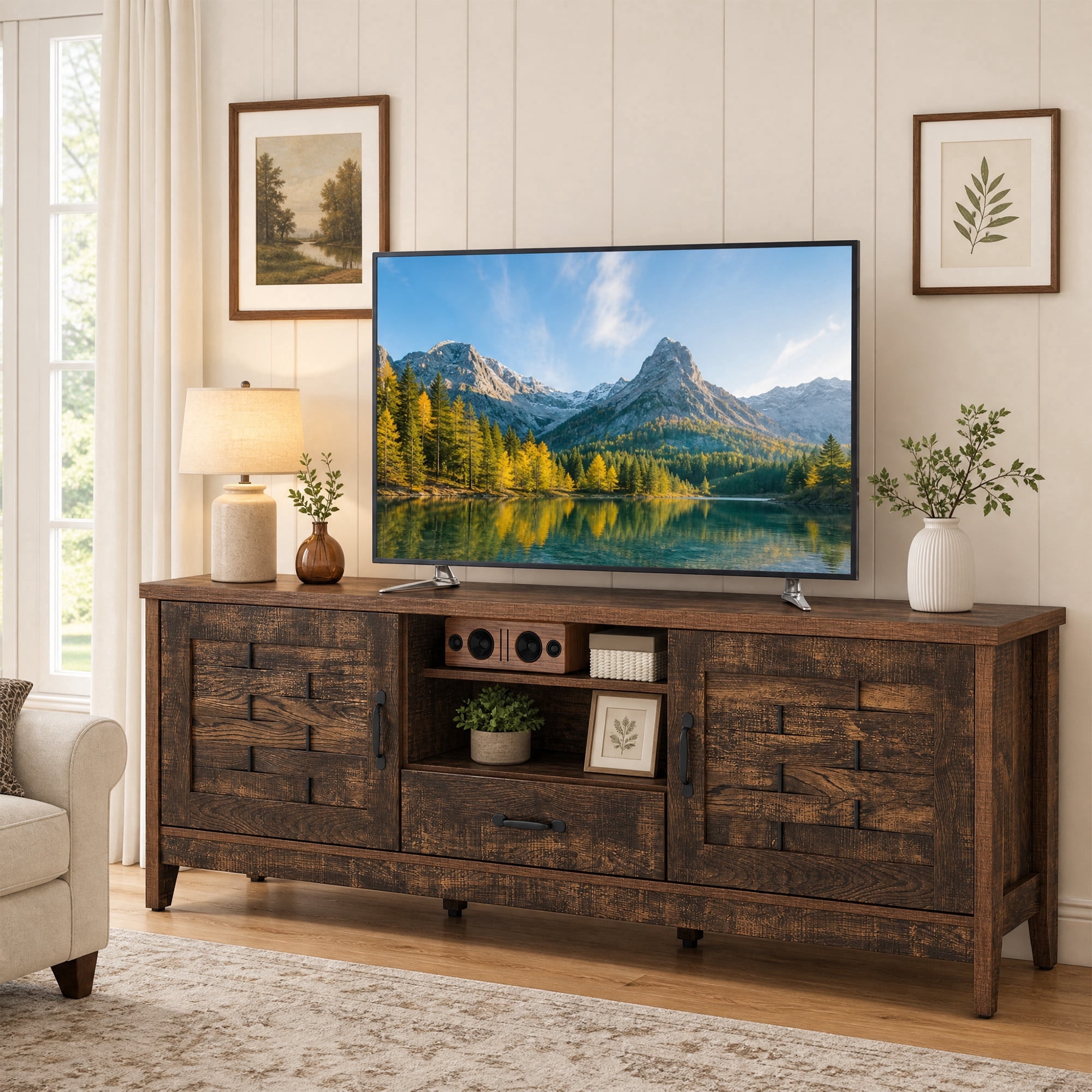 Furinno, TV Stand, for 55 Inch, Modern Design, French Oak