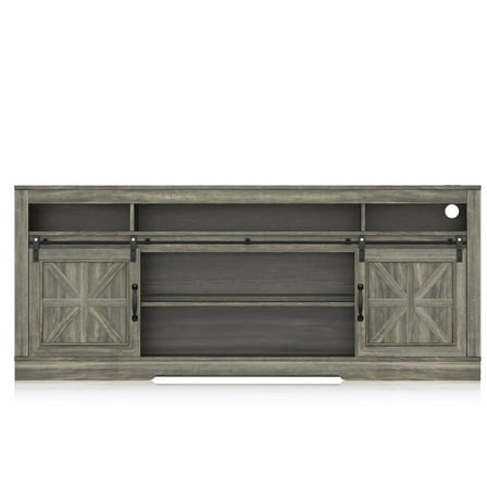 Farmhouse TV Stand for 75-inch TVs with Storage, Power Outlets, and Adjustable Shelves, 66-inch Width,Oak