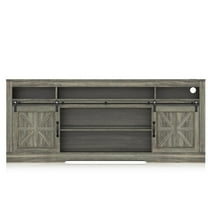 Farmhouse TV Stand for 75-inch TVs with Storage, Power Outlets, and Adjustable Shelves, 66-inch Width,Oak