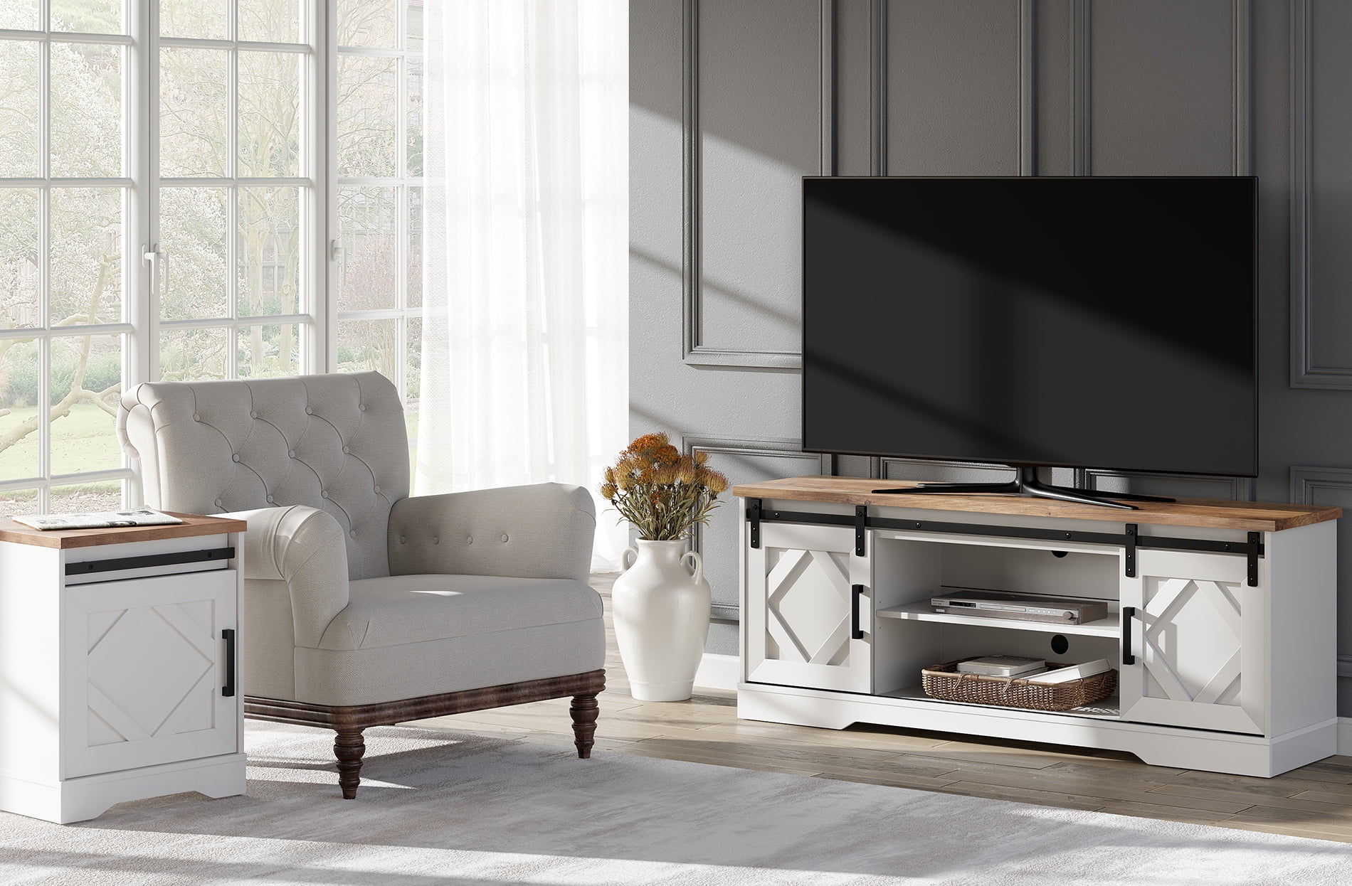 Farmhouse tv stand and end table set discount