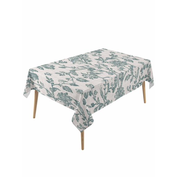 Farmhouse Table Cloth, Waterproof Tablecloth for Rectangle Tables, Teal Blue Green Vintage Flower Leaf Plant Reusable Washable Fabric Table Cover for Restaurant Kitchen Dining Tables 60"x120"