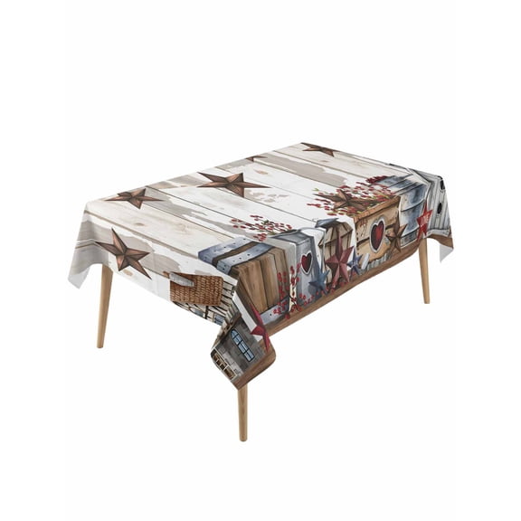 Farmhouse Table Cloth, Waterproof Tablecloth for Rectangle Tables, Western Texas Star American Country Berry Reusable Washable Fabric Table Cover for Restaurant Kitchen Dining Tables 60"x120"