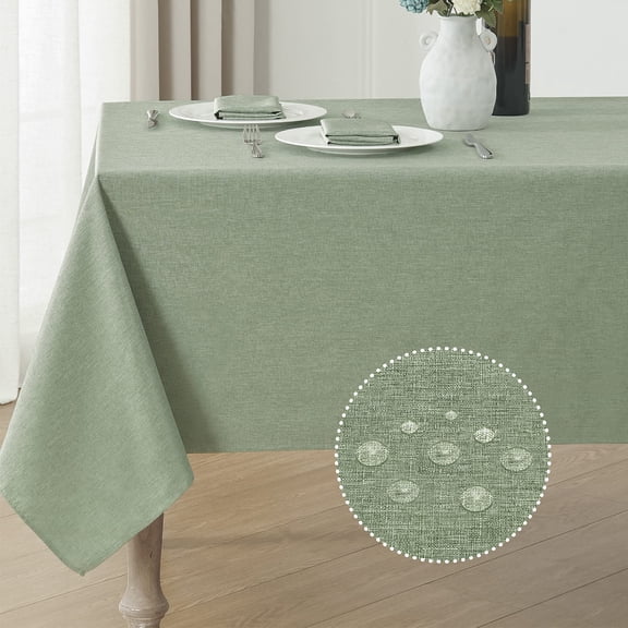 Linen Style Rectangle Tablecloth Waterproof Stainproof Wrinkle Free, Decorative Farmhouse Cover for Dining Table Party Wedding Banquet, 52 by 70 Inch, Green