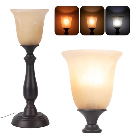 HonoDing Farmhouse Table Lamp, 1-Light, Brushed Nickel with Alabaster Glass Shade, Amber Marbleized Shades