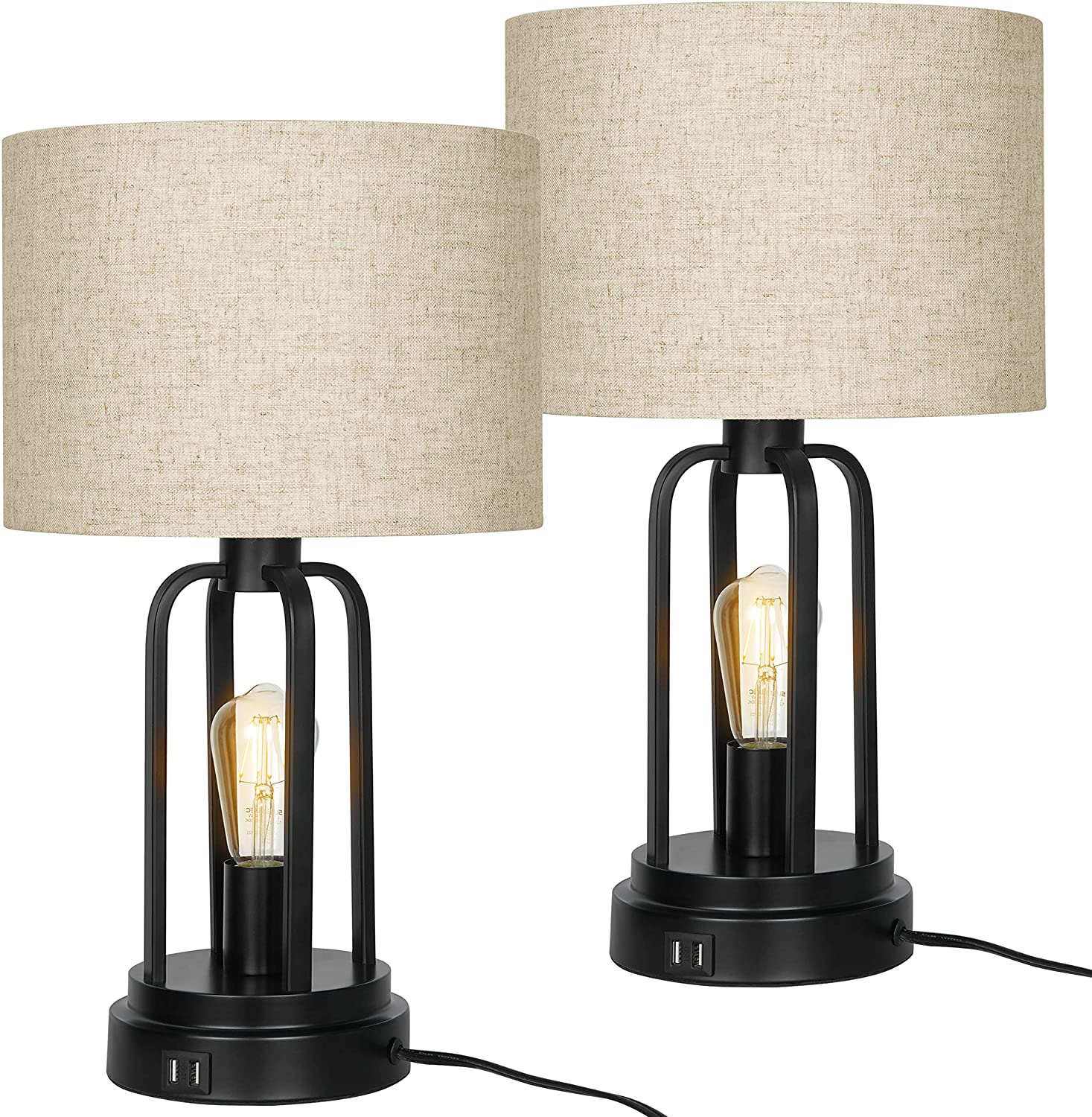 Farmhouse Table Lamps for Living Room Set of 2, Touch Control 3 Way
