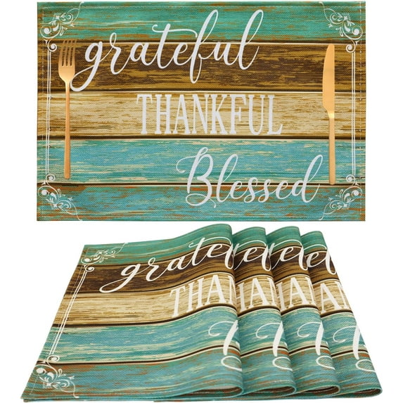 Farmhouse Table Placemats Set of 4 Place Mats Linen Wipeable Heat Resistant Placemats Washable Fabric Waterproof Rectangle Table Mat for Kitchen Dining Dinner 18 X 12 Inch, Retro