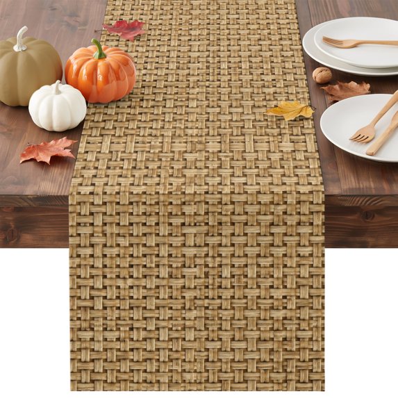 Farmhouse Table Runner - 70 Inch Long Country Chic Plaid Gingham Burlap Texture Cotton and Linen Blended Dress Scarves Farmhouse Table Runner for Kitchen Dining, Coffee Table, 13" x 70"