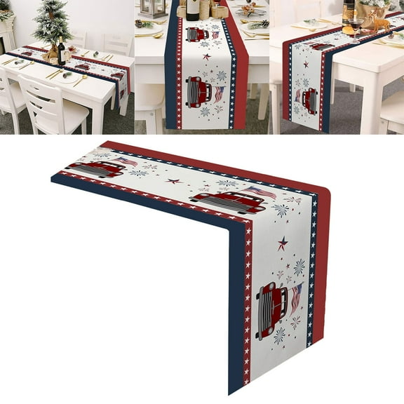 Farmhouse Table Runner Dresser Scarf for Kitchen Dining Decor American Flag Rustic Burlap Linen Tabletop Cover for Indoor Outdoor Use