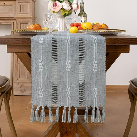 Farmhouse Table Runner Macrame Woven Coffee Table Runner Cotton Rustic Fall ThanksgivingTable Runner with Tassels for Boho Home Decor Dining Living Room 13x72 inches