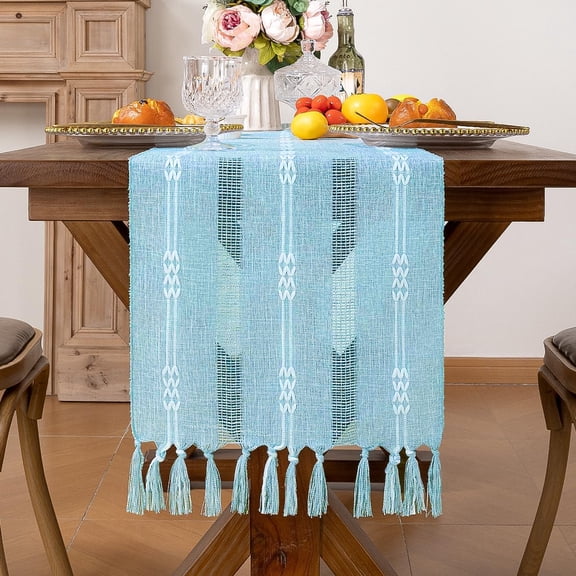 Farmhouse Table Runner Macrame Woven Coffee Table Runner Cotton Rustic Fall ThanksgivingTable Runner with Tassels for Boho Home Decor Dining Living Room 13x72 inches
