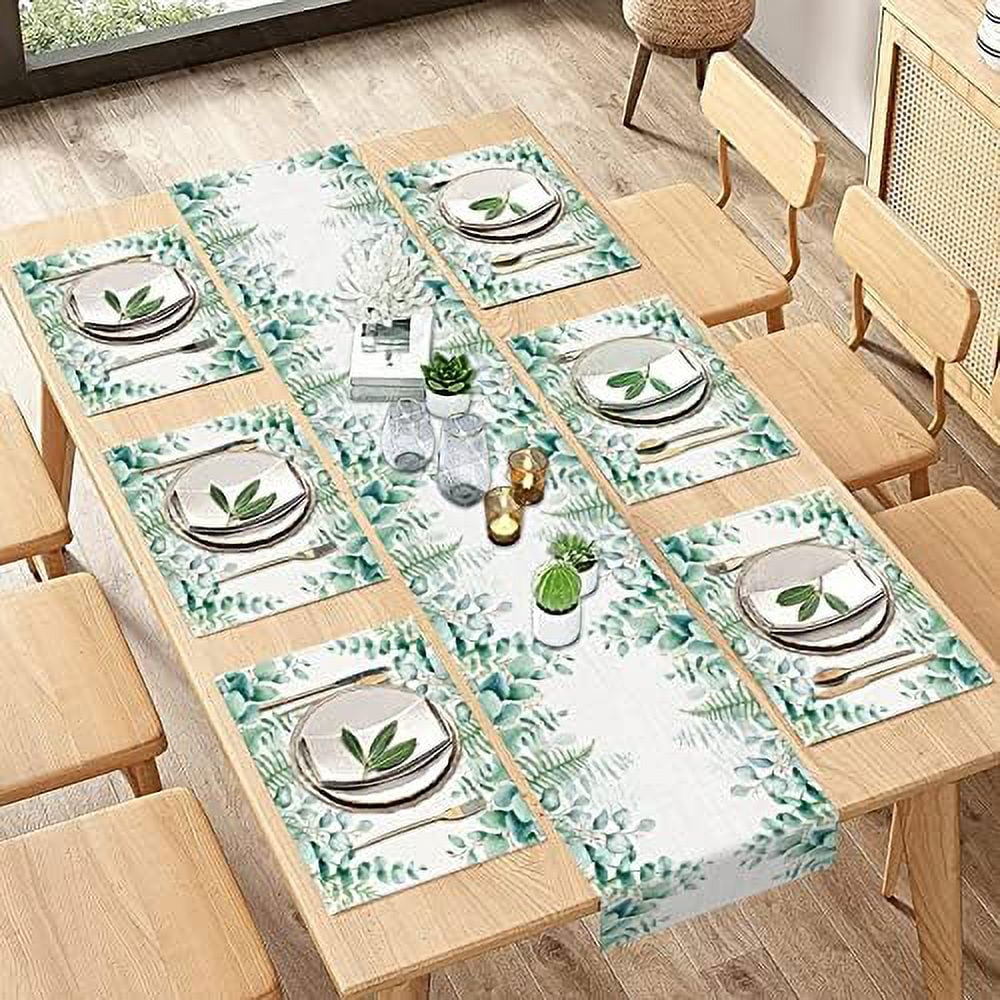 Farmhouse Table Runner and Placemats Set of 6 Abstract Orange Grey