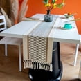 thumbnail image 1 of Farmhouse Table Runner with Tassels, 12x71 inch Boho Woven Hollow Table Linens for Wedding Bridal Shower Rustic Dining Table Fall Christmas Home Decor, 1 of 4