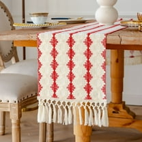 Farmhouse Table Runners Braided Stripe Boho Table Runner with Tassels Red Green Table Runner for Dining Wedding Christmas Decor 13x72inches