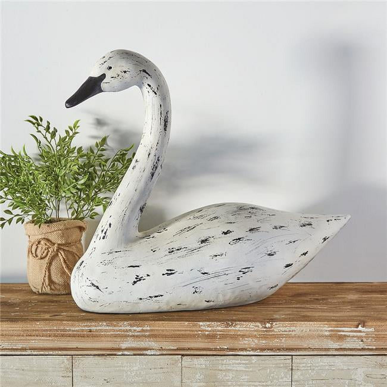 Distressed White Metal Swan Tabletop Sculpture