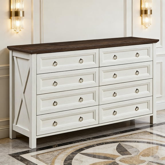 Farmhouse Tall 8-Drawer Dresser, Rustic Wood Chest for Bedroom, Living Room or Hallway, Ample Storage with Country-Style Detailing