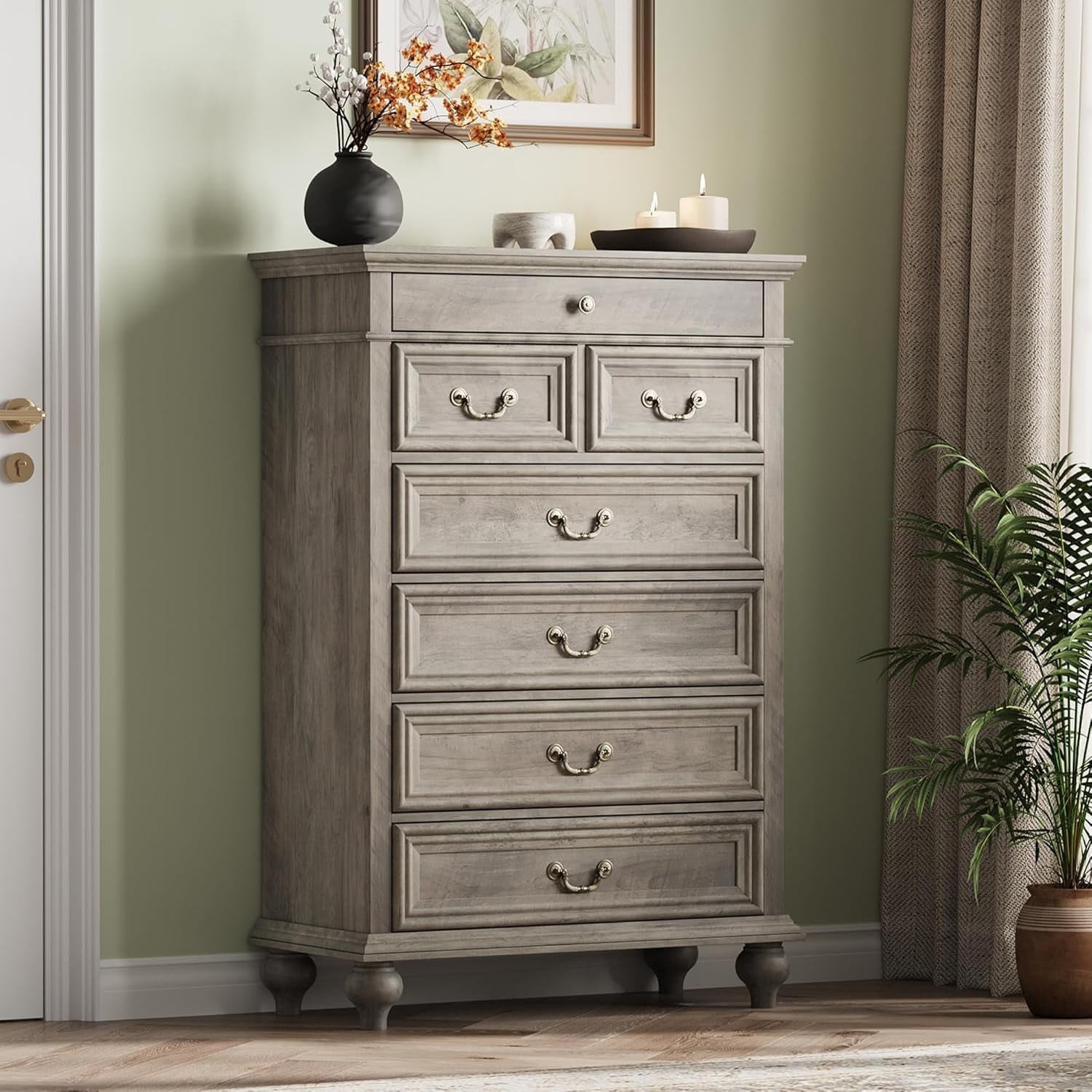 Farmhouse Tall Dresser for Bedroom with 7 Drawers - 50inch Tall Large ...