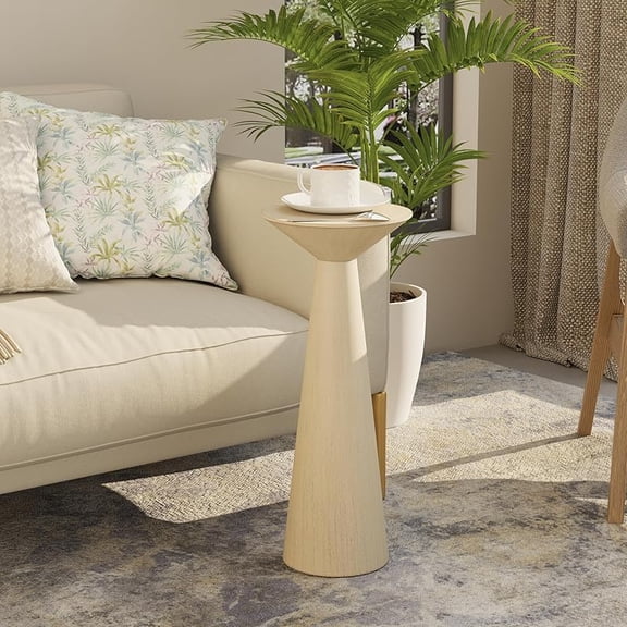 Farmhouse Tall Pedestal End Table Small Solid Wood Martini Table Plant Stand Modern Round Drink Table for Small Space Living Room, Walnut