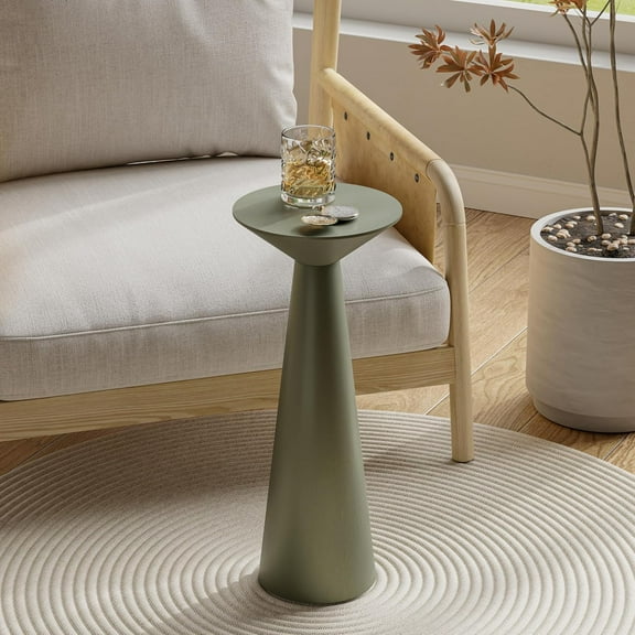 Farmhouse Tall Pedestal End Table Small Solid Wood Martini Table Stand Modern Round Drink Table for Small Space Living Room, Sage Green