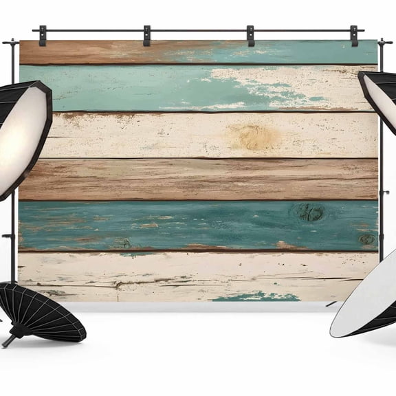 Farmhouse Teal Brown Backdrop for Photoshoot, Photography Photo Studio Background Wall Backdrop, Retro Ombre Wooden Back Drop Banner Panel for Portraits Wedding Party Live Streaming Decor 7x5Ft