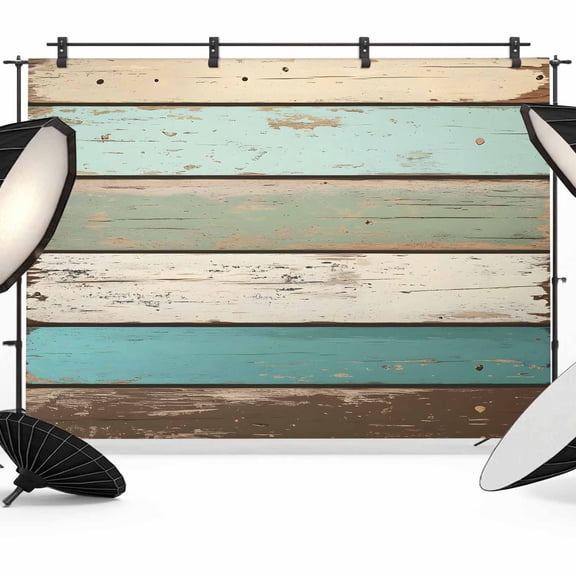 Farmhouse Teal Brown Backdrop for Photoshoot, Photography Photo Studio Background Wall Backdrop, Vintage Ombre Wooden Back Drop Banner Panel for Portraits Wedding Party Live Streaming Decor 7x5Ft