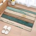 thumbnail image 1 of Farmhouse Teal Brown Bathroom Mats 2x3 FT, Non Slip Small Kitchen Mat, Retro Ombre Wooden Washable Soft Backed Front Door Throw Rugs Non-Shedding Indoor Outdoor Doormat for Entryway Sink, 1 of 8