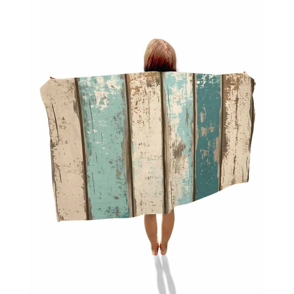 Farmhouse Teal Brown Beach Towels Oversized Super Absorbent, Vintage Retro Ombre Wooden Lightweight Bath Towel Quick Dry Sets For Bathroom/Pool/Rv Camping/Beach Play/Gym Room/Picnic 23"x47"