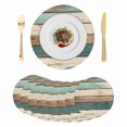 thumbnail image 1 of Farmhouse Teal Brown Round 13 Inch Placemats Set of 8, Retro Ombre Wooden HeatResistant Non Slip Place Mats for Dining Table, Wipeable Braided Kitchen Table Mats for Housewarming, 1 of 9