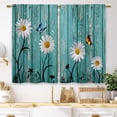 thumbnail image 1 of Farmhouse Teal Daisy Kitchen Curtains Rustic Wooden Country Small Short Cafe Window Curtains Vintage Flower Floral Rod Pocket Bathroom Drapes Treatment Tier Curtains 2 Panels (27.5x39 Inch), 1 of 6