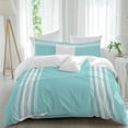 thumbnail image 1 of Farmhouse Teal Duvet Cover Set Queen Size, White Stripe 4 Piece Soft Microfiber Bedding Set with 1 Duvet Cover, 1 Flat Sheet, 2 Pillowcases, 1 of 9