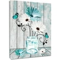thumbnail image 1 of Farmhouse Teal Floral Canvas Wall Art Blue and White Daisy Flower and Butterfly on Retro Wood Pictures Wall Decor Nature Plant Framed Wall Art for Bathroom Living Room Bedroom,16L X 12W inches, 1 of 6