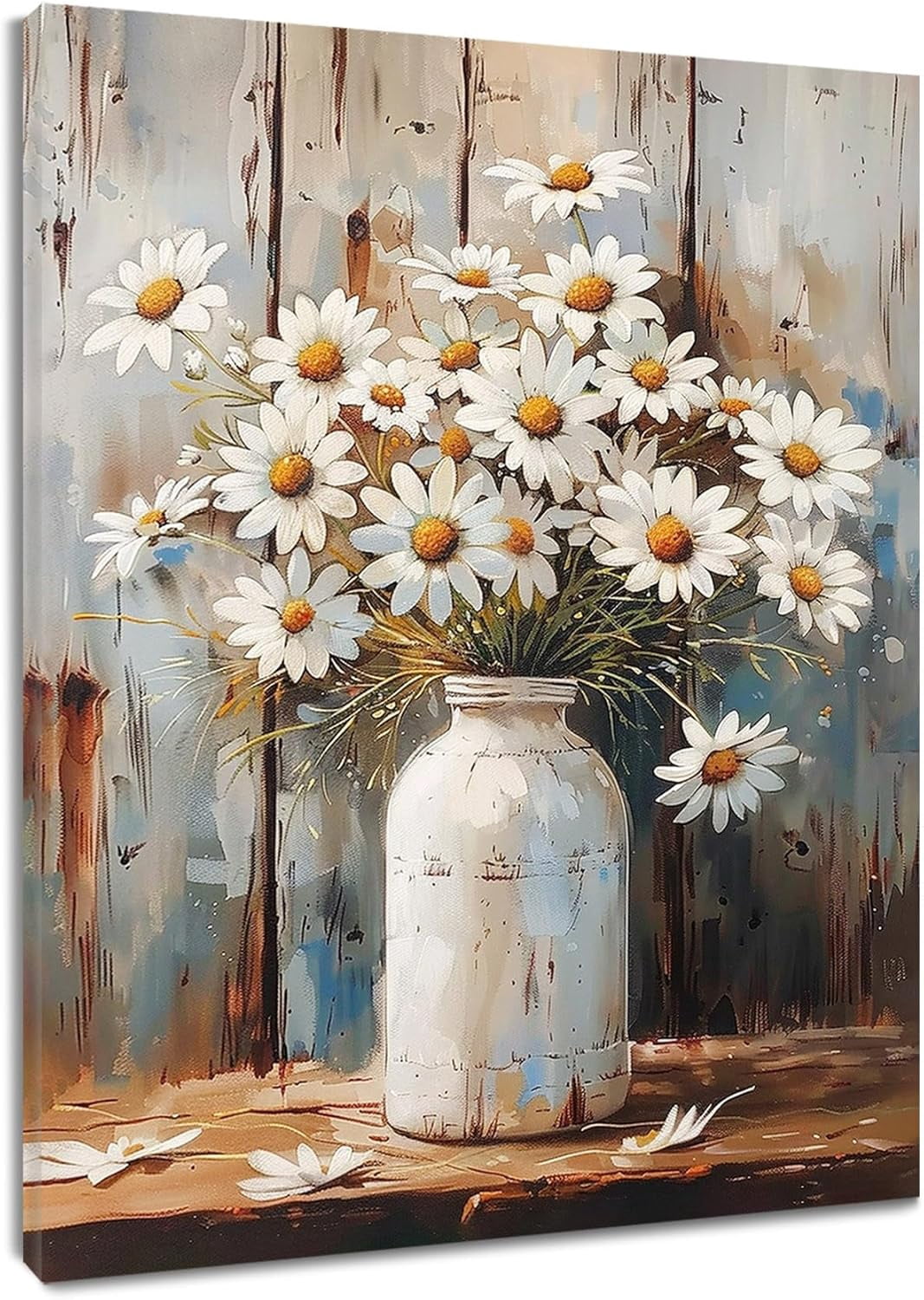 Farmhouse Teal Floral Canvas Wall Art Blue and White Daisy Flower and ...