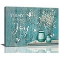 thumbnail image 1 of Farmhouse Teal Flower Wall Art Rustic Teal Floral Butterfly Pictures Wall Decor Country Today I Choose Joy Canvas Prints Artwork Home Decoration For Bathroom Bedroom Kitchen Framed 16"x12", 1 of 6