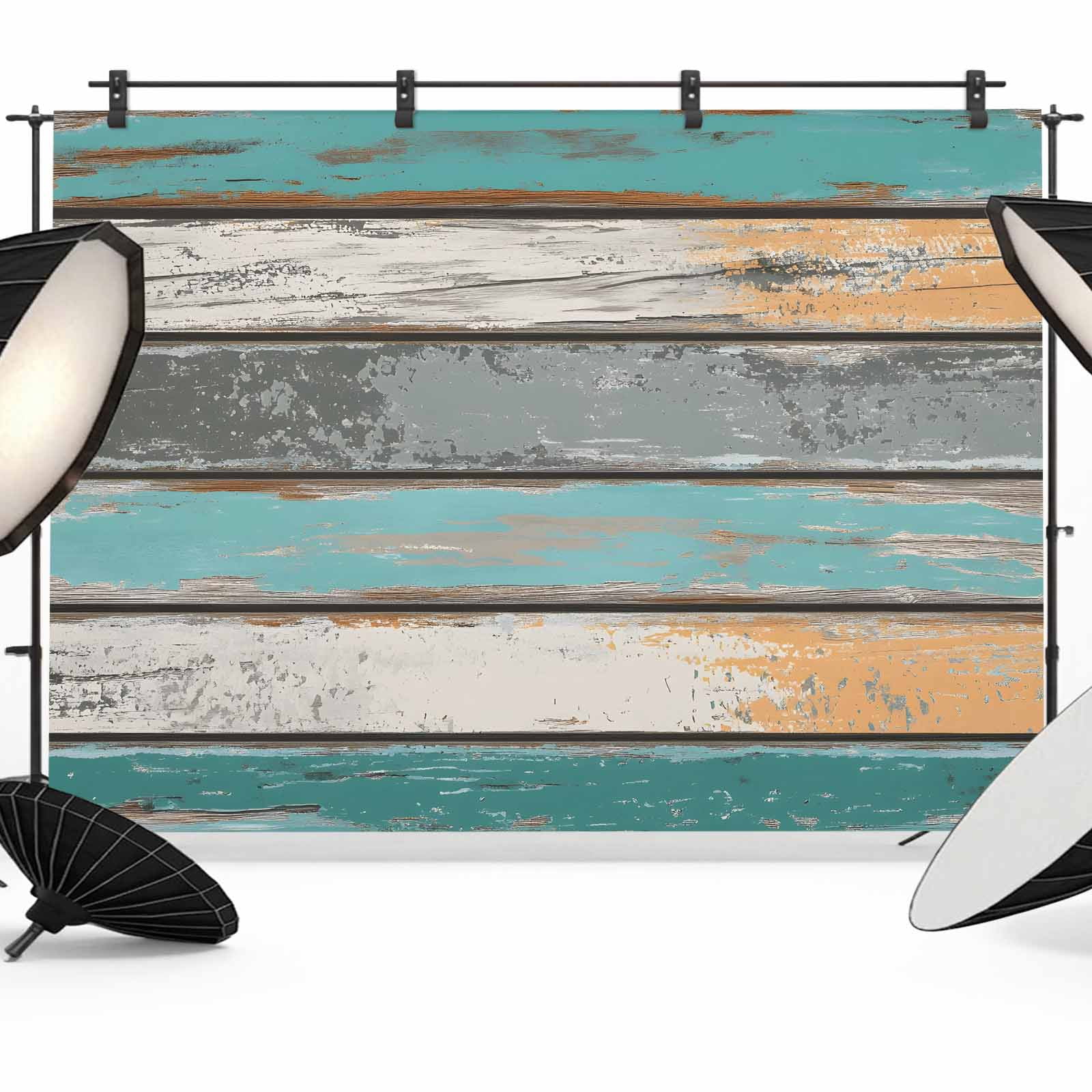 Farmhouse Teal Orange Backdrop for Photography, Fabric Photo Background ...