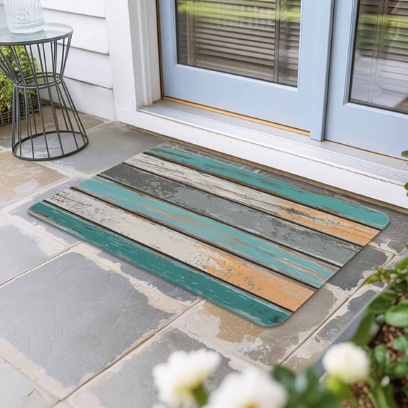 Farmhouse Teal Orange Door Mat Indoor Outdoor, Country Vintage Wooden Non Slip Welcome Mat with Rubber Backing, Absorbent Fabric Front Door Mats Entryway Rug for Home Patio Entrance 20"x31.5"