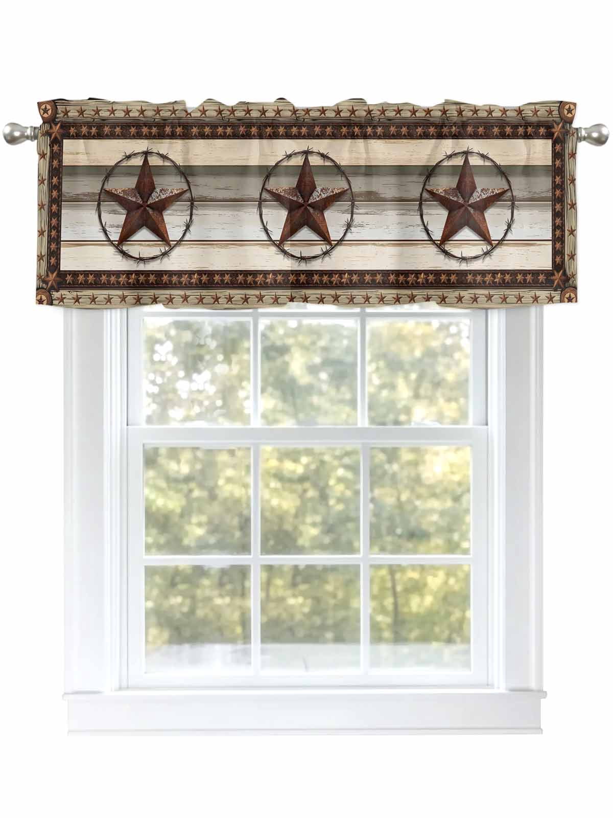 Farmhouse Texas Star Valances for Windows, Rod Pocket Kitchen Valance ...