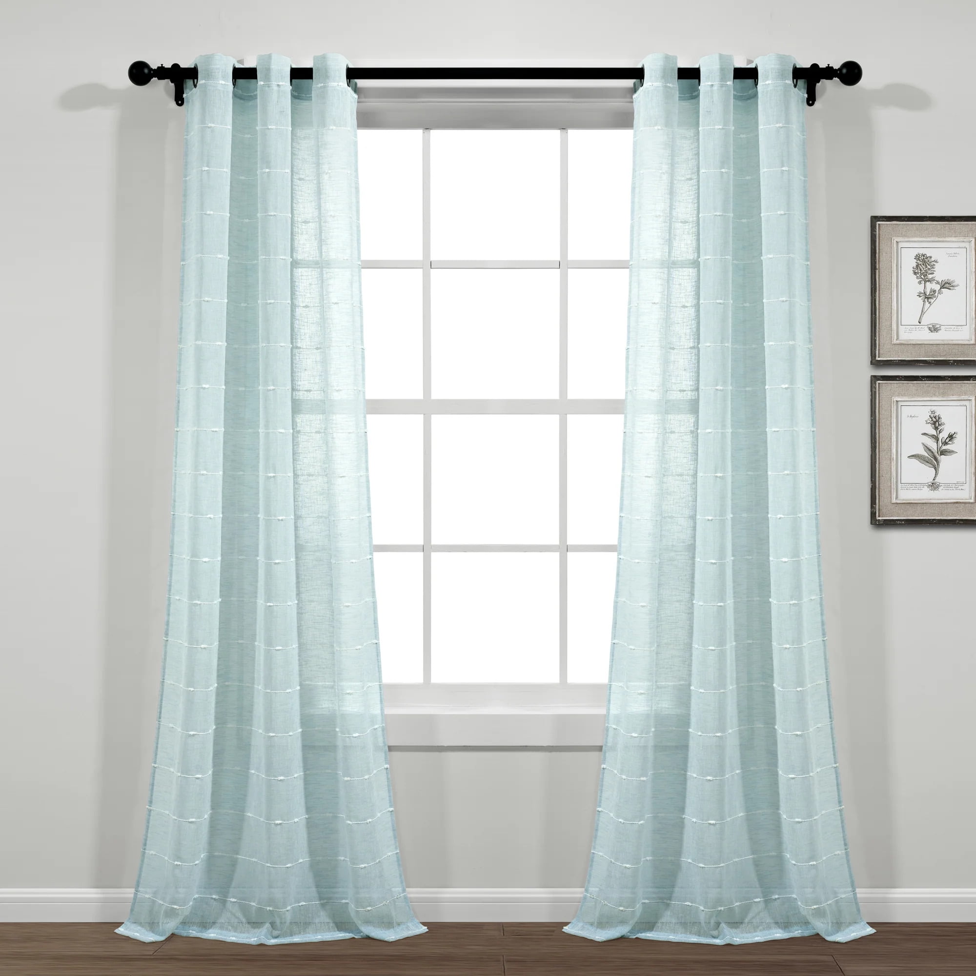 Blue Sheer Polyester Grommet Window Curtain Panels, Set of 2