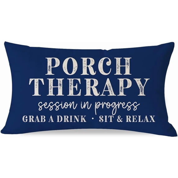 Farmhouse Throw Pillow Cover 12x20 Inch Porch Therapy Session in Progress Turquoise Outdoor Spring Front Porch Patio Decorations Lumbar Decorative Throw Pillows Cases for Party Room Decor