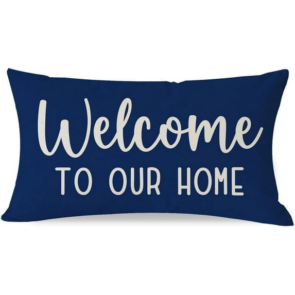 Farmhouse Throw Pillow Cover 12x20 Inch Welcome to Our Home Black Outdoor Rustic Lumbar Pillow Cover Decorative Throw Pillows Cases Cushion Covers Decorations for Porch Room Couch Sofa Decor