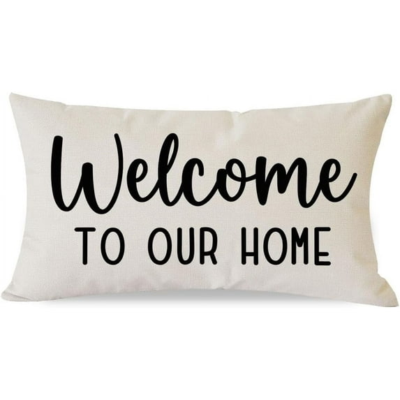 Farmhouse Throw Pillow Cover 12x20 Inch Welcome to Our Home Black Outdoor Rustic Lumbar Pillow Cover Decorative Throw Pillows Cases Cushion Covers Decorations for Porch Room Couch Sofa Decor