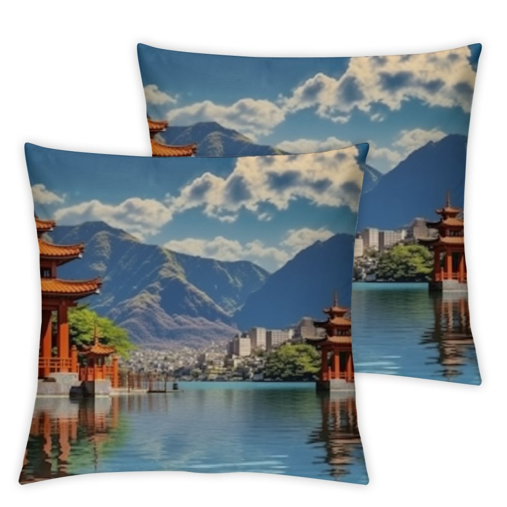 Farmhouse Throw Pillow Covers 2 Pack Miyajima Waterfront Hiroshima