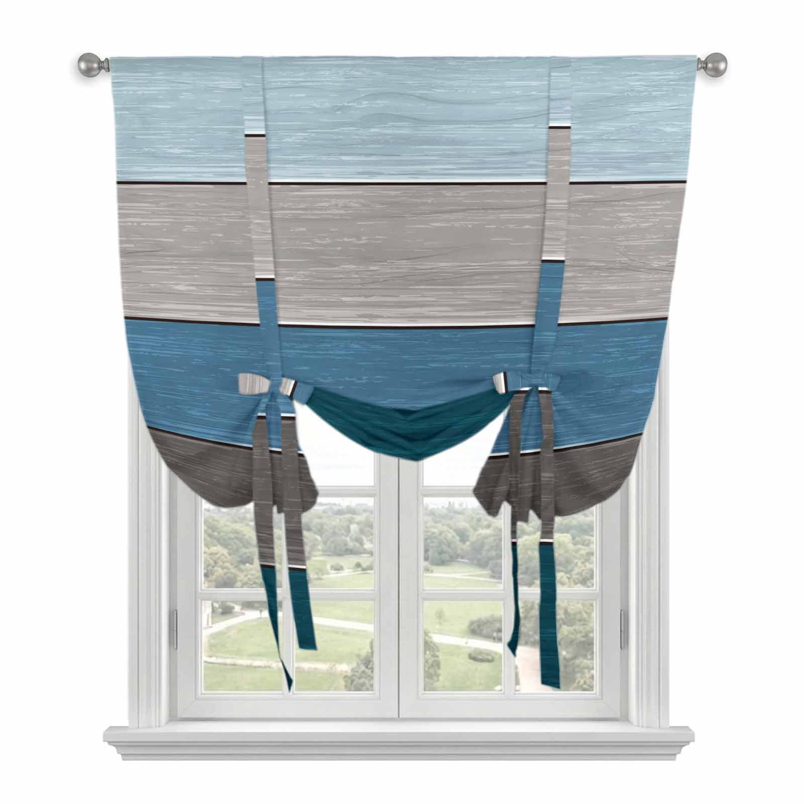 Farmhouse Tie Up Curtain for Window, Gradient Color Geometric Blue ...