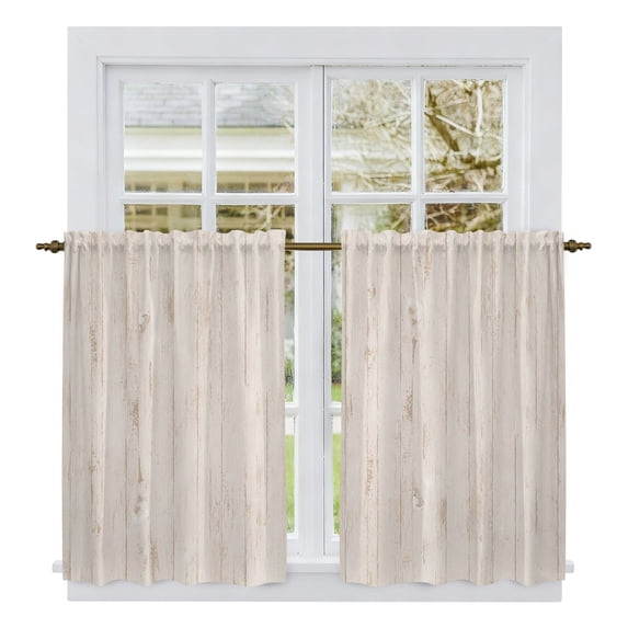 Farmhouse Tier Curtains 54 Inch Length, Vintage Shabby Country Wooden Grain Cafe Short Curtains for Bathroom Over Sink, Small Kitchen Curtain Light Filtering Tiered Drapes 2 Panels 27.5"Wx54"L