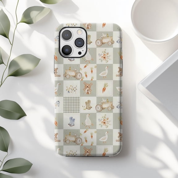 Farmhouse Tile Tough Phone Case – Cottagecore Duck Watercolor Design for iPhone 11 12 13 14 15 16 17