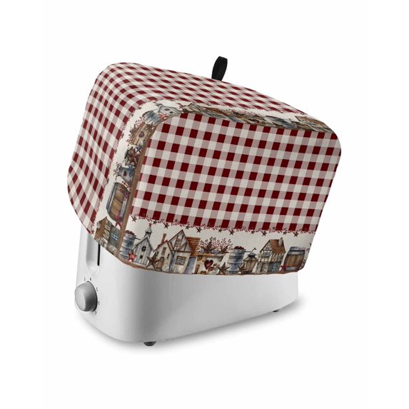 Farmhouse Toaster Cover 2 Slice, Small Kitchen Appliance Covers, American Country Star Barn Red Brown Plaid Berry Toaster Oven Cover with Loop, Bread Machine Cover Polyester Dust Cover Protection