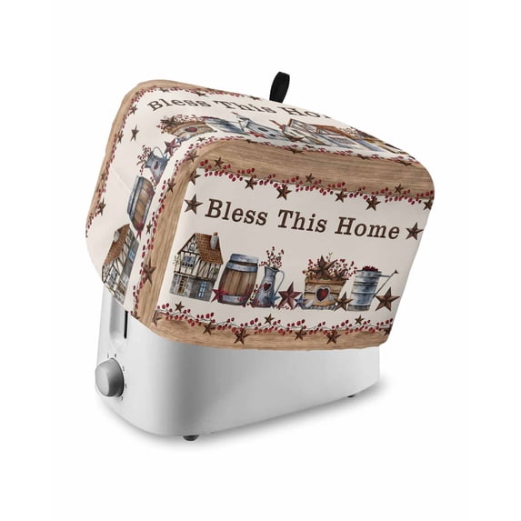 Farmhouse Toaster Cover 4 Slice, Large Kitchen Appliance Covers, Country Star Barn Berry Brown Wood Plank Toaster Oven Cover with Loop, Bread Machine Cover Polyester Dust Cover Protection
