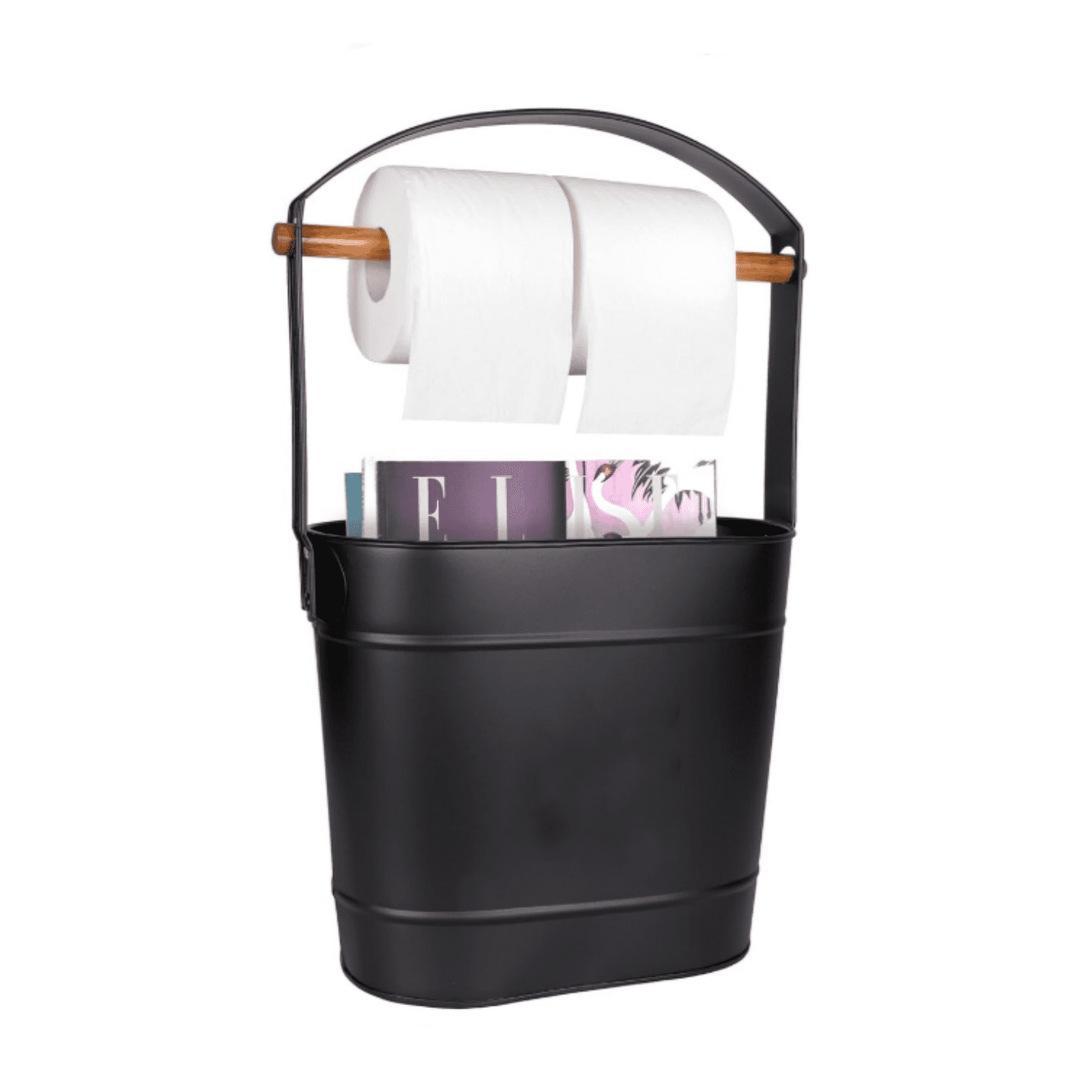 Farmhouse Toilet Paper Holder Stand – Free Standing Bathroom Tissue Holder in Matte Black – Reserve Storage for Extra Rolls – Magazine Stand – Farmhouse Bathroom DecorBlack