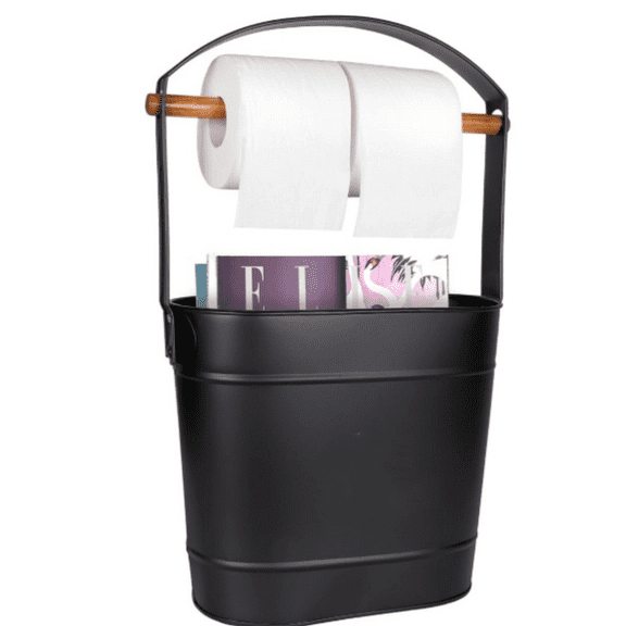 Farmhouse Toilet Paper Holder Stand Free Standing Bathroom Tissue Holder in Matte Black Reserve Storage for Extra Rolls Magazine Stand Farmhouse Bathroom DecorBlack