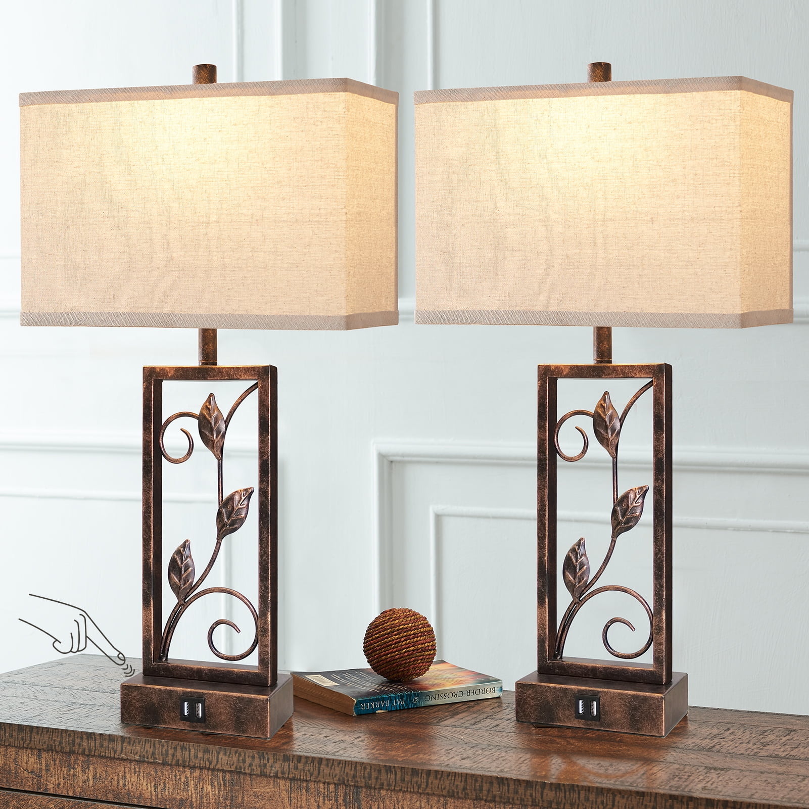 Crystal Touch Lamp with Touch Control, Sliver Table Lamp with USBC+A