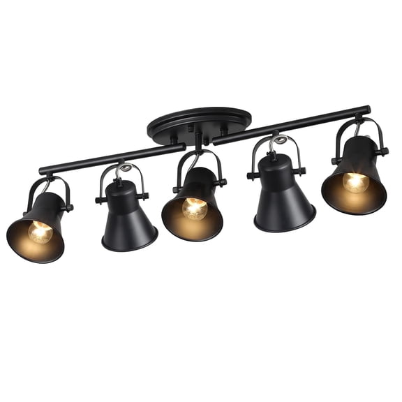KEESFU 5-Light Industrial Track Lighting Kit, Black Directional Ceiling Mount Spotlight Fixture for Kitchen, Living Room, and Dining Area
